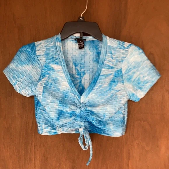 3/$12 Rue21 top Tie dye print honeycomb top w stretch & cinch string athleisure - Picture 11 of 16